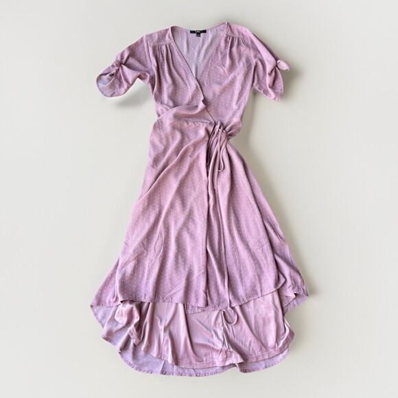 Lulus Mauve Pink Midi Wrap Dress Size S Triangle Print - Picture 1 of 7